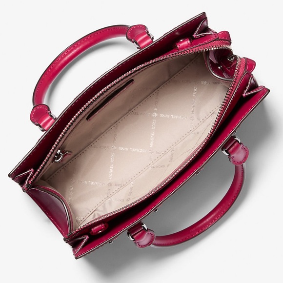 Michael Kors Sheila Small Studded Signature Logo Satchel Dark Raspberry Multi - Picture 9 of 10